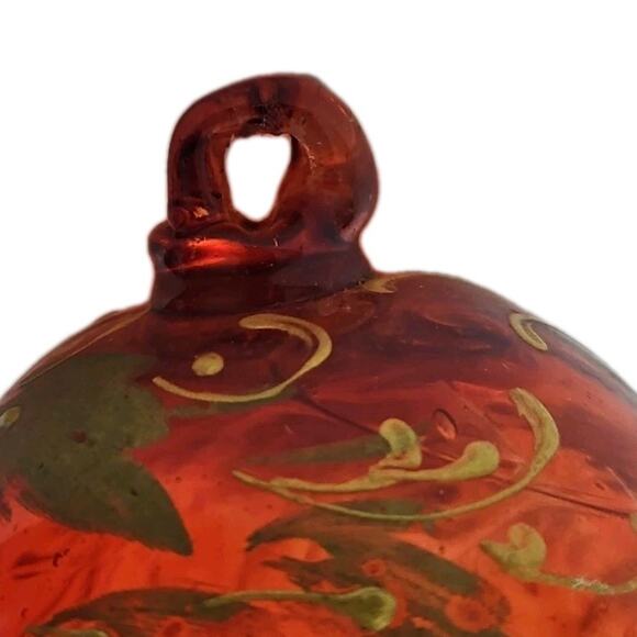 Hand Blown Art Glass Ball Orb 3" Red Ornament Sun Catcher Gold Painted - Picture 5 of 16